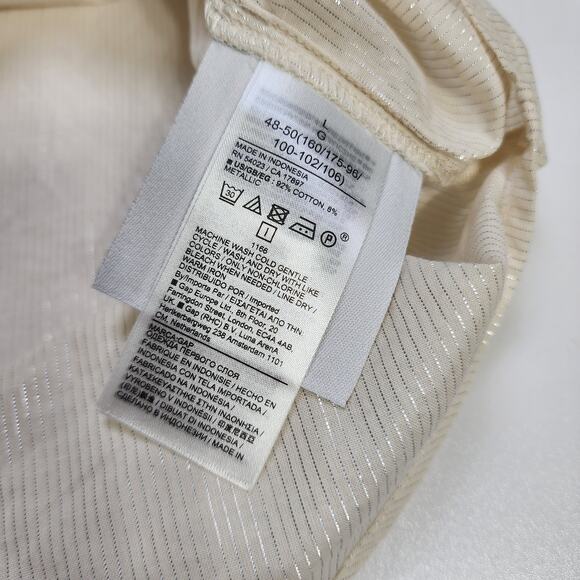 GAP Womens The Big Shirt Size Large Birch Beige Metallic Stripe Button Front - Picture 7 of 12